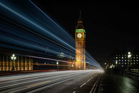 poklatkowe zdjęcie elżbietańskiej wieży nocą, westminster, westminster, nocny autobus, czas autobusu, upływ czasu, zdjęcie, elżbietańska, wieża, noc, światło, szlaki, Big Ben, Westminster Bridge, Anglia, Londyn, Podróże, domy Parlament - Londyn, londyn - Anglia, miasto Westminster, wielka brytania, noc, słynne miejsce, Tamiza, architektura, kultura brytyjska, piętrowy autobus, kultura angielska, zegar, stolice, wieża zegarowa, oświetlona, ​​scena miejska, ruch uliczny, zmierzch, autobus, Tapety HD HD wallpaper