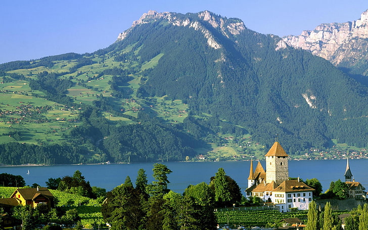Grüner Berg, Landschaft, Stadtbild, Berge, Europa, HD-Hintergrundbild