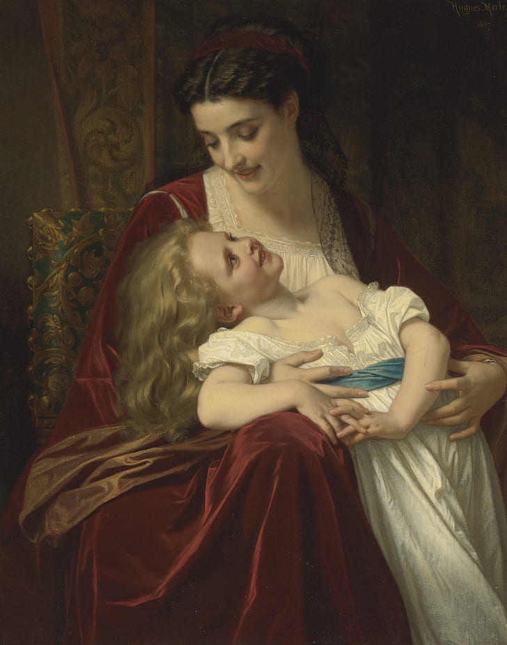 Maternal Affection, Hugues Merle, classic art, canvas, HD wallpaper