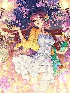 anime, anime dziewczyny, Furyou Michi ~ Gang Road ~, sukienka, długie włosy, fioletowe włosy, czerwone oczy, okulary, Tapety HD HD wallpaper