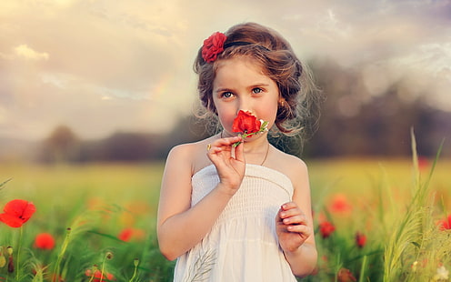 Bambino, bella ragazza, fiori, bambino, bello, ragazza, fiori, Sfondo HD HD wallpaper