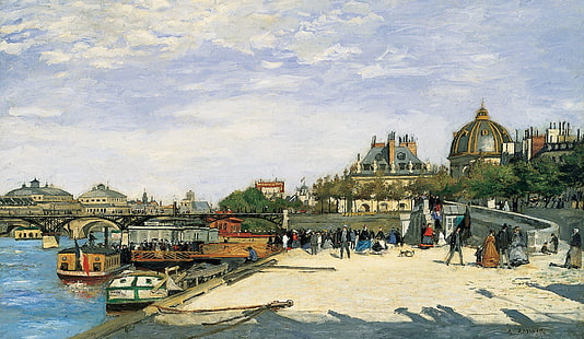 река, картина, сено, городской пейзаж, Pont Des Arts.Париж, Пьер Огюст Ренуар, HD обои HD wallpaper