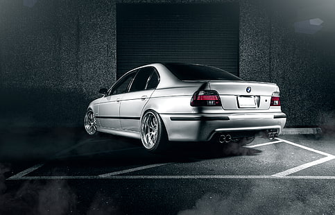 silver BMW sedan, BMW, sedan, metallic, tuning, 5 series, bmw m5, e39, HD wallpaper HD wallpaper