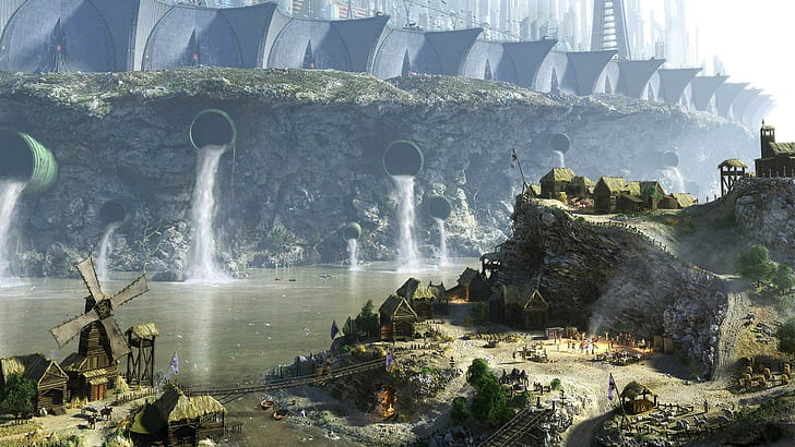 Futuro, futuro, vila, cidade, fantasia, HD papel de parede
