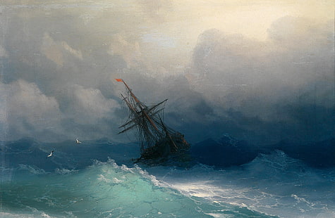 statek, dzieło sztuki, morze, Ivan Aivazovsky, Tapety HD HD wallpaper