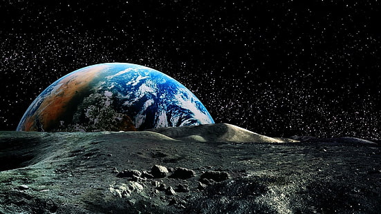 terre, espace, étoiles, lune, planète, Fond d'écran HD HD wallpaper