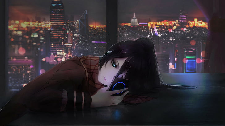 anime, dziewczyna, noc, 4K, Tapety HD