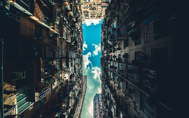 foto de ángulo bajo de rascacielos, edificio, paisaje urbano, cielo, nubes, ciudad, Fondo de pantalla HD