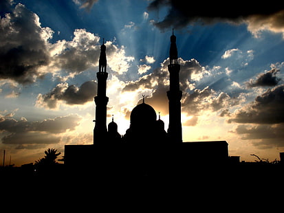 Sylwetka meczetu, sylwetka meczetu, religijna, muzułmańska, meczet, Tapety HD HD wallpaper