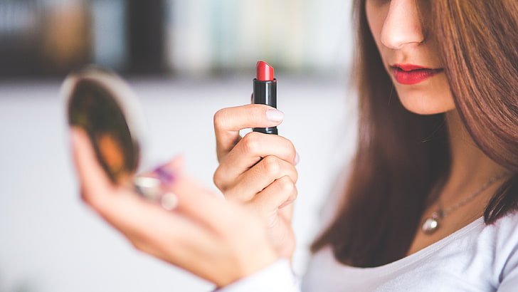 lipstick, red lipstick, face, women, model, lips, HD wallpaper