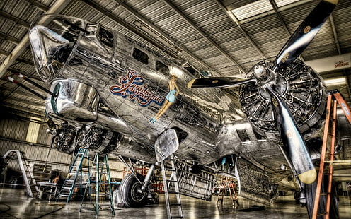 Vintage Airplane, grey propeller plane, digital art, 1920x1200, plane, vintage, engine, propeller, HD wallpaper HD wallpaper