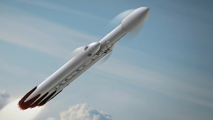 pesawat ruang angkasa putih, Falcon Heavy, Space X, Launching, Wallpaper HD