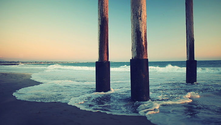 الساحل ، الرصيف ، البحر ، الشاطئ، خلفية HD