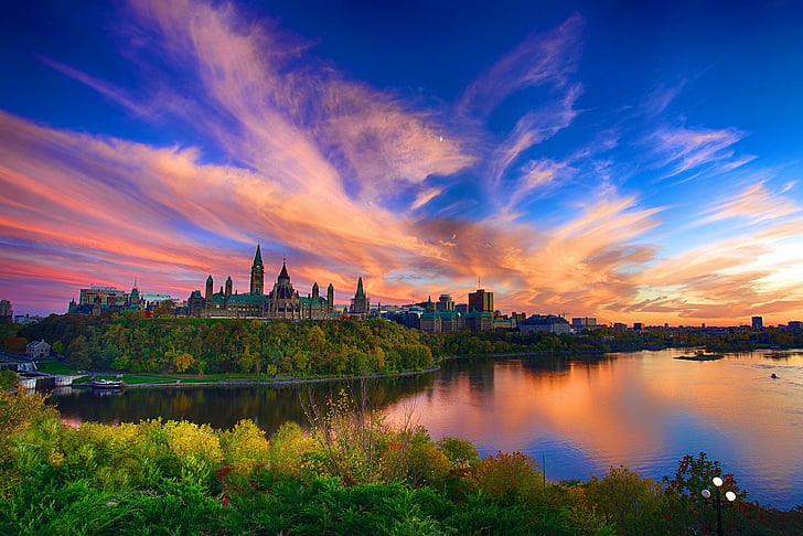 Man Made, Parliament of Canada, Building, Canada, City, Earth, Lake, Landscape, Parliament Hill, Sunset, HD wallpaper