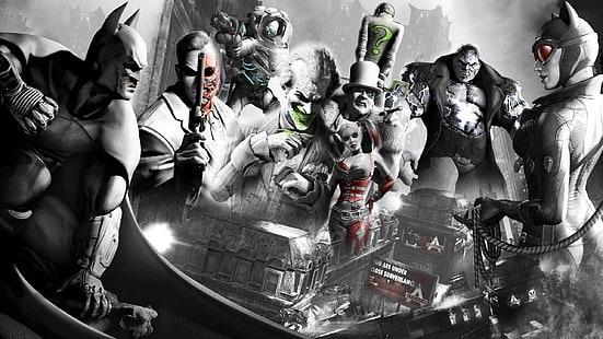 Batman: Arkham City, Harley Quinn, Joker, Harvey Dent, Batman, Catwoman, Penguin, Fondo de pantalla HD HD wallpaper