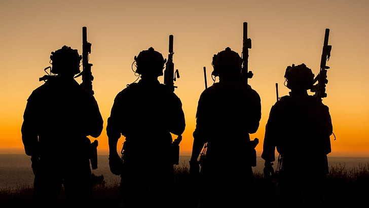 Military, Soldier, Silhouette, Sunset, HD wallpaper