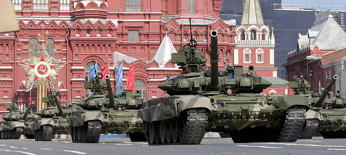 группа боевых танков, танк, москва, парад, россия, т-90, военная техника, HD обои HD wallpaper