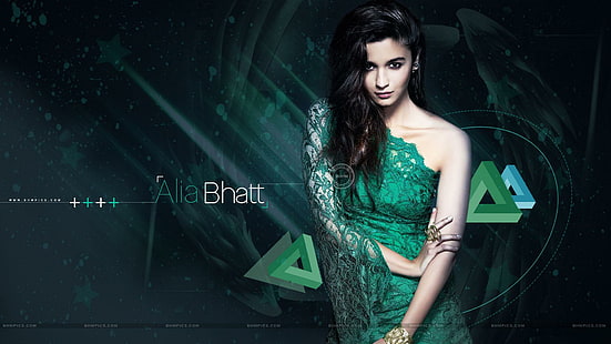 Splendida Alia Bhatt, celebrità femminili, Alia Bhatt, Bollywood, attrice, verde, vestito, bellissima, Sfondo HD HD wallpaper