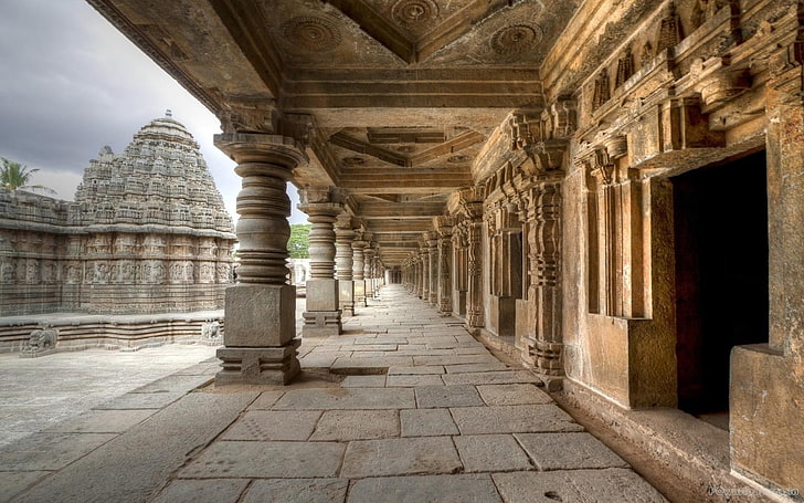 Pilar de hormigón gris, religión, templo, India, Fondo de pantalla HD
