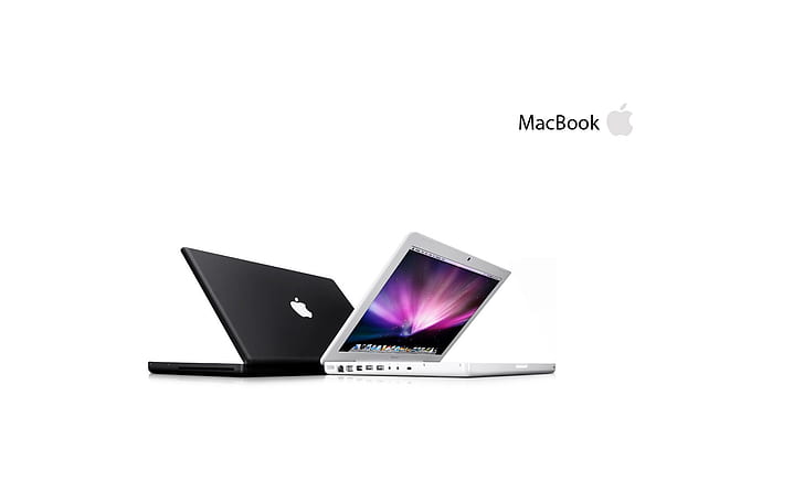 Apple MacBook, svart macbook och vit macbook, bärbar dator, MacBook Pro, tech, teknik, macbook, HD tapet