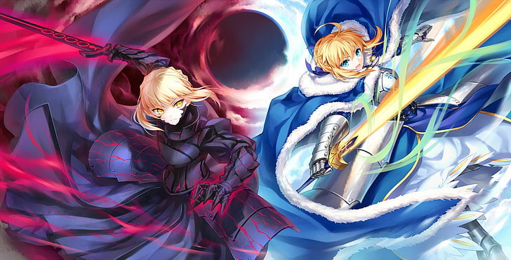 anime, anime girls, Fate/Stay Night, Saber, Saber Alter, armor, cape, sword, weapon, blonde, HD wallpaper