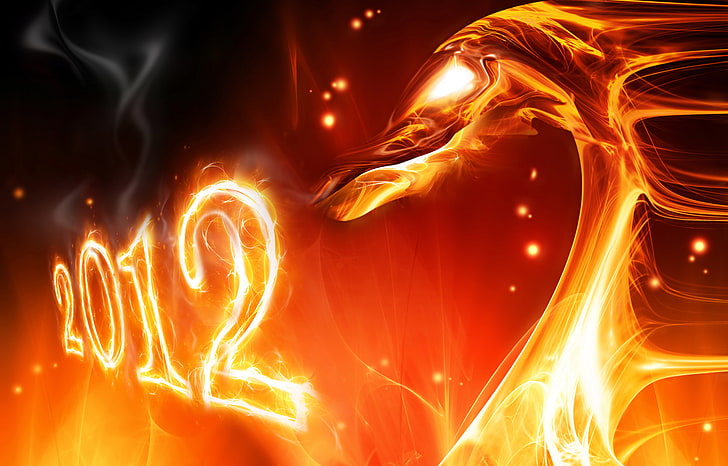red burning 2012 clip art, 2012, new Year, fire dragon, The Year Of The Dragon, HD wallpaper