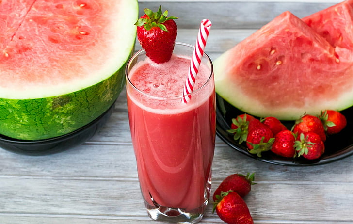 Fruits, Watermelon, Fruit, Glass, Juice, Strawberry, HD wallpaper
