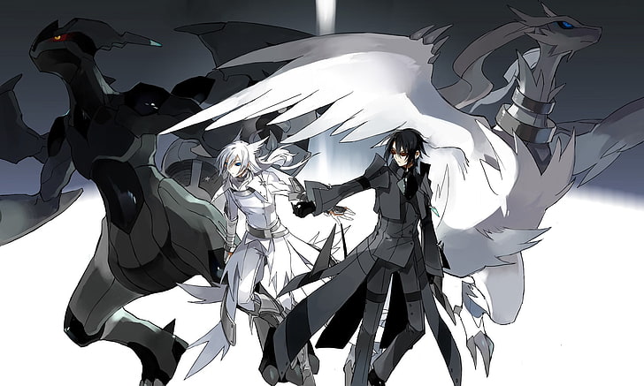 wallpaper karakter anime naga hitam dan putih, Pokémon, Zekrom, Reshiram, hitam, putih, Wallpaper HD