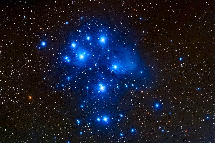 blue stars illustration, space, stars, constellation, the Pleiades, HD wallpaper