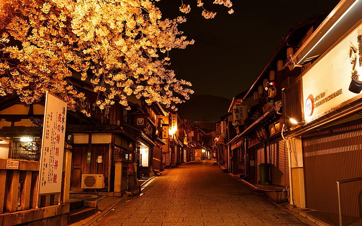 Asya Seyahat Japonya Kyoto City Gece Sokak, HD masaüstü duvar kağıdı