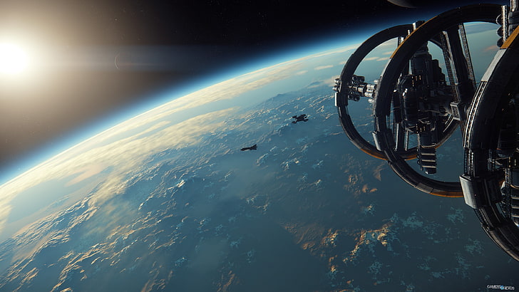 черный космический корабль, научная фантастика, Star Citizen, видеоигры, компьютерные игры, космос, космический корабль, реталиатор, Constellation Aquila, HD обои