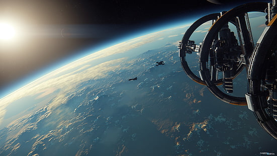 черный космический корабль, научная фантастика, Star Citizen, видеоигры, компьютерные игры, космос, космический корабль, реталиатор, Constellation Aquila, HD обои HD wallpaper