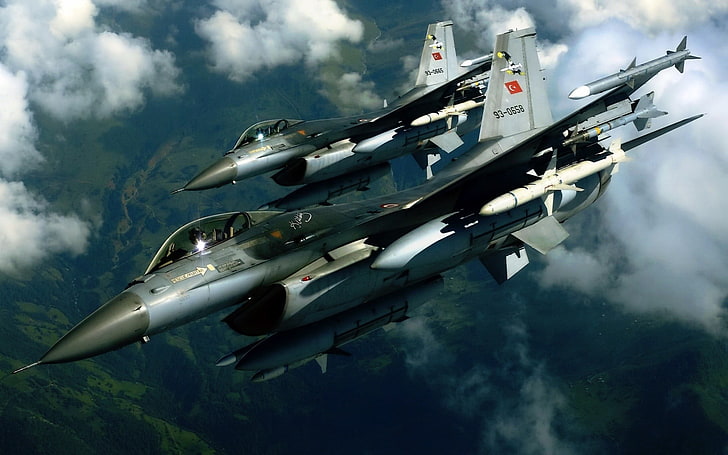 pesawat jet abu-abu, General Dynamics F-16 Fighting Falcon, Angkatan Udara Turki, Angkatan Bersenjata Turki, jet tempur, pesawat militer, militer, Wallpaper HD