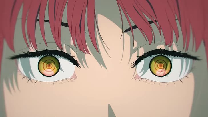 Makima (Manusia Gergaji), Manusia Gergaji, Iblis, gadis anime, mata kuning, berambut merah, anime, manga, Wallpaper HD