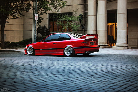 red BMW coupe, tuning, BMW, red, E36, HD wallpaper HD wallpaper