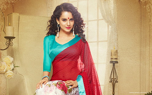 kobiety, sari, bindi, Kangna Ranaut, gwiazdy, indyjskie, Bollywood, Bollywood aktorki, Tapety HD HD wallpaper