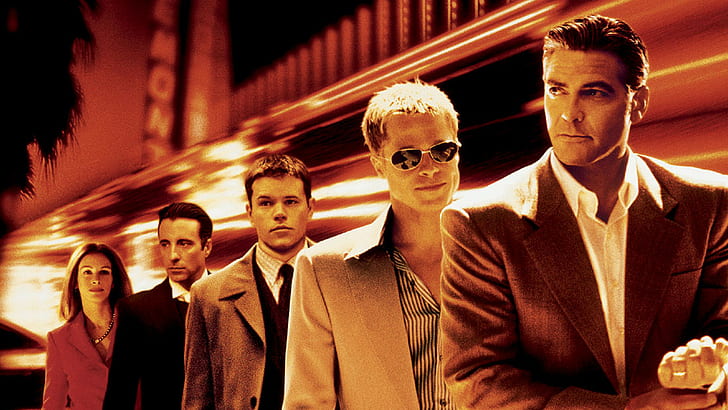 Filme, Onze Homens e Um Segredo, Brad Pitt, George Clooney, Julia Roberts, Matt Damon, HD papel de parede