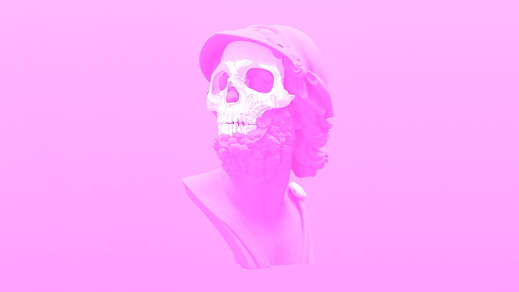rosa und weißer Schädel headbust, vaporwave, Rosa, Skelett, Schädel, HD-Hintergrundbild