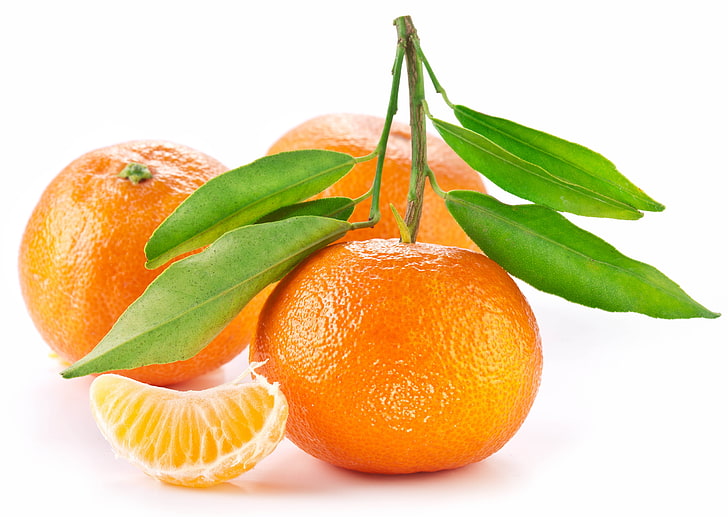 buah jeruk, jeruk, buah, latar belakang putih, daun, Wallpaper HD