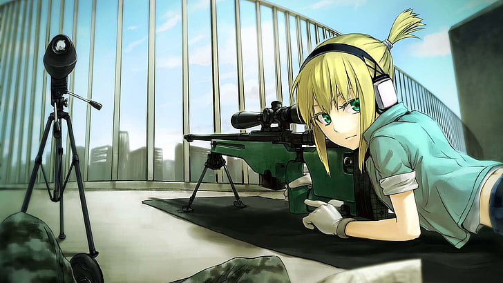 sniper rifle, anime, anime girls, Accuracy International Arctic Warfare, Iris (Material Sniper), snipers, HD wallpaper