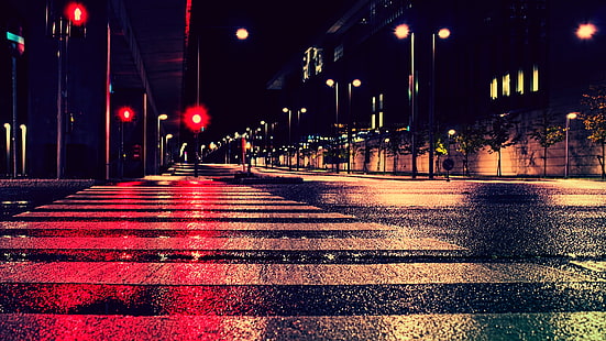 pas dla pieszych, ulica, miasto, ulica, pejzaż miejski, fotografia, noc, Tapety HD HD wallpaper