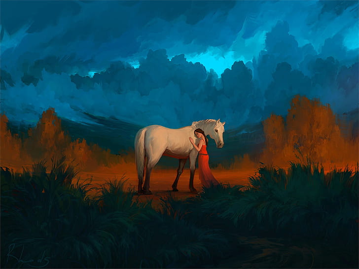 arte digital, obra de arte, pintura, cavalo, HD papel de parede