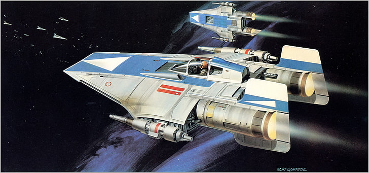 иллюстрация бело-синего ракетного корабля, Звездные войны, A-Wing, фантастика, космический корабль, HD обои