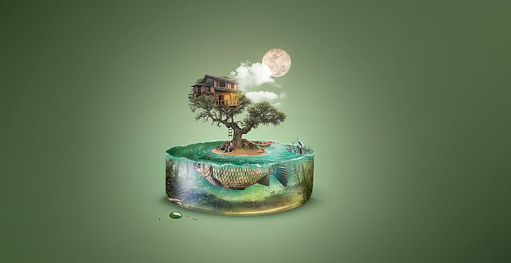 Fishing, Tree house, Dream, HD wallpaper