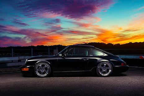 Porsche, Carrera, svart coupe, Porsche, Sunset, Classic, 911, Side, Black, Carrera, HD tapet HD wallpaper