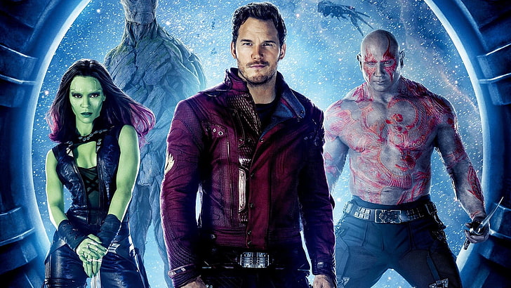 Guardians of the Galaxy tapet, Guardians of the Galaxy, Marvel Comics, Star Lord, Gamora, Drax the Destroyer, Rocket Raccoon, filmer, Marvel Cinematic Universe, HD tapet