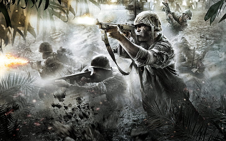 Call of Duty World at War, activision, war, battle, guns, blood, HD wallpaper