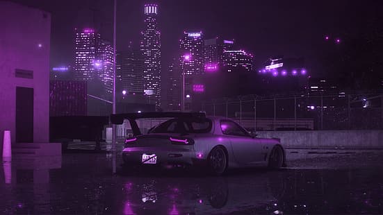 Need for Speed, fioletowe tło, samochód, miasto, noc, Tapety HD HD wallpaper
