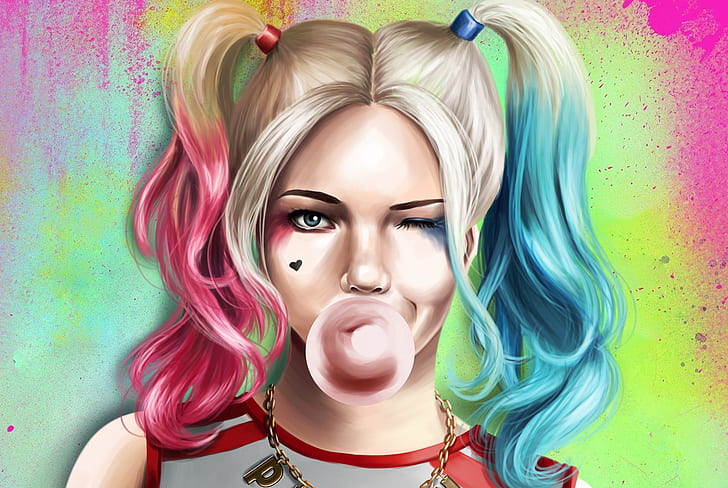 Serier, Harley Quinn, DC Comics, Girl, Twintails, Wink, HD tapet