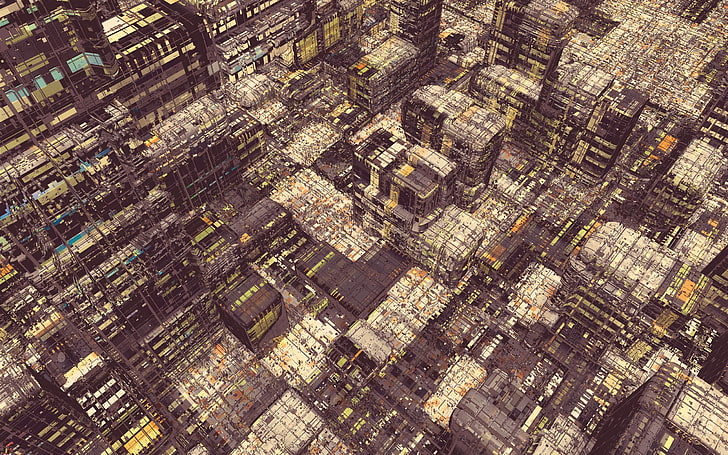 brown buildings illustration, aerial photography of city buildings, architecture, digital art, cityscape, artwork, Atelier Olschinsky, geometry, HD wallpaper